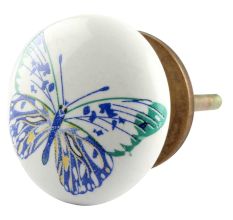 Blue Butterfly Ceramic Flat Cabinet Knob Online